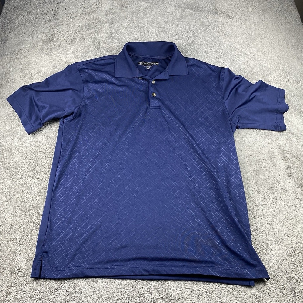 Pebble Beach Performance Shorts Sleeve Golf Polo Shirt Mens Medium Blue